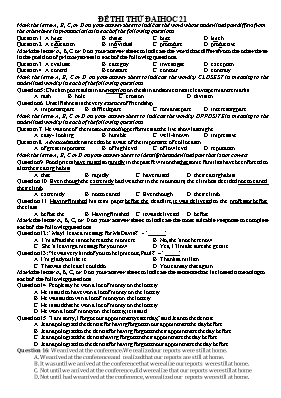 Đề thi thử Đại học môn Tiếng Anh - Đề 21 (Có đáp án)